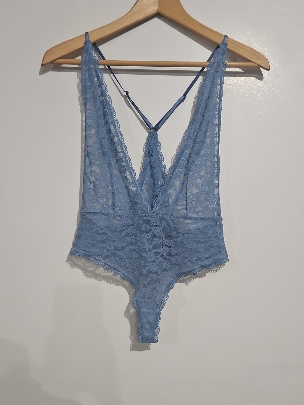Victoria's Secret Light Blue Lace Plunge Bodysuit Teddy Sz M